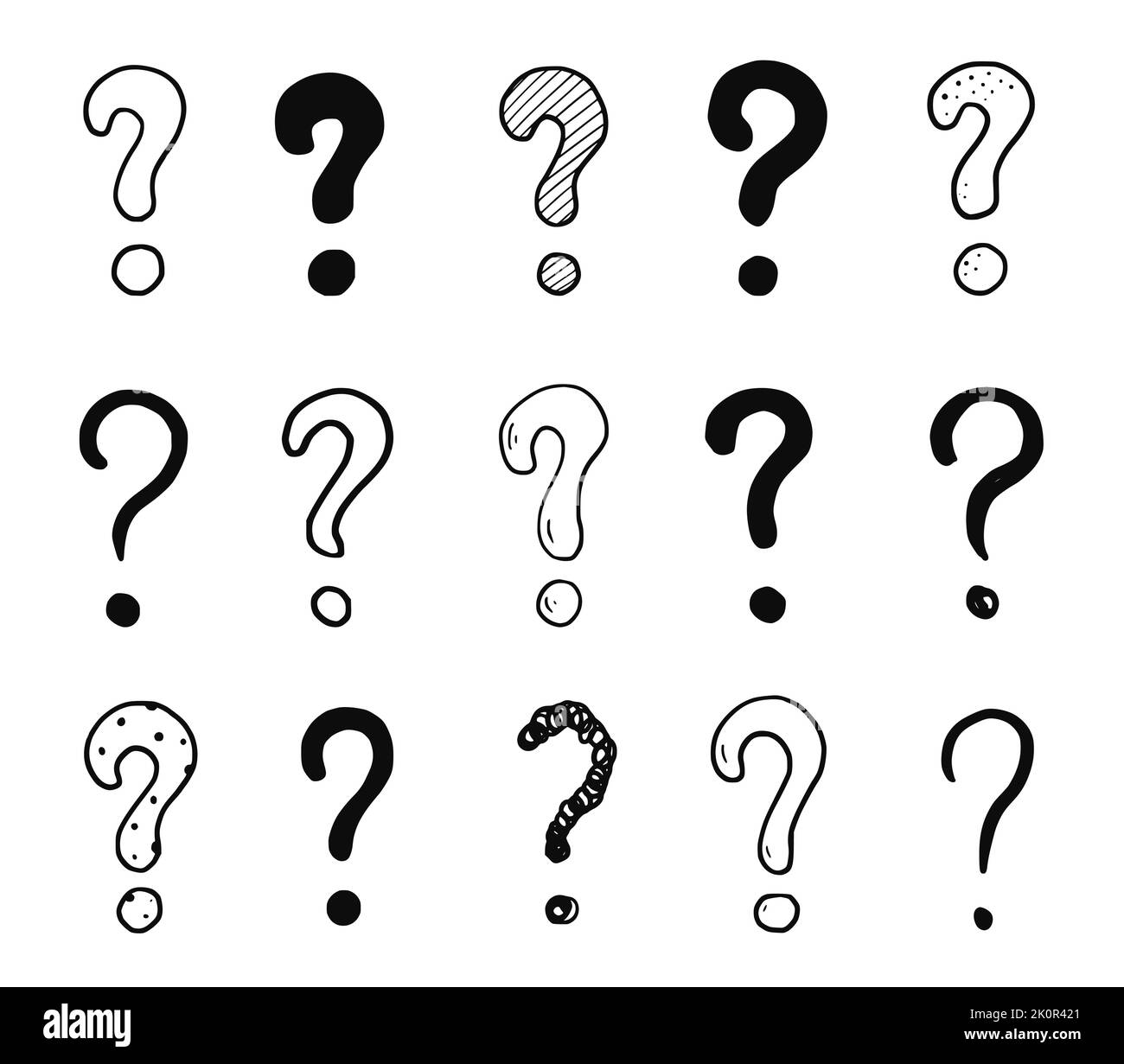Doodle question sign mark set. Hand drawn sketch style ask sign, question mark. Isolated vector illustration. Stock Vector