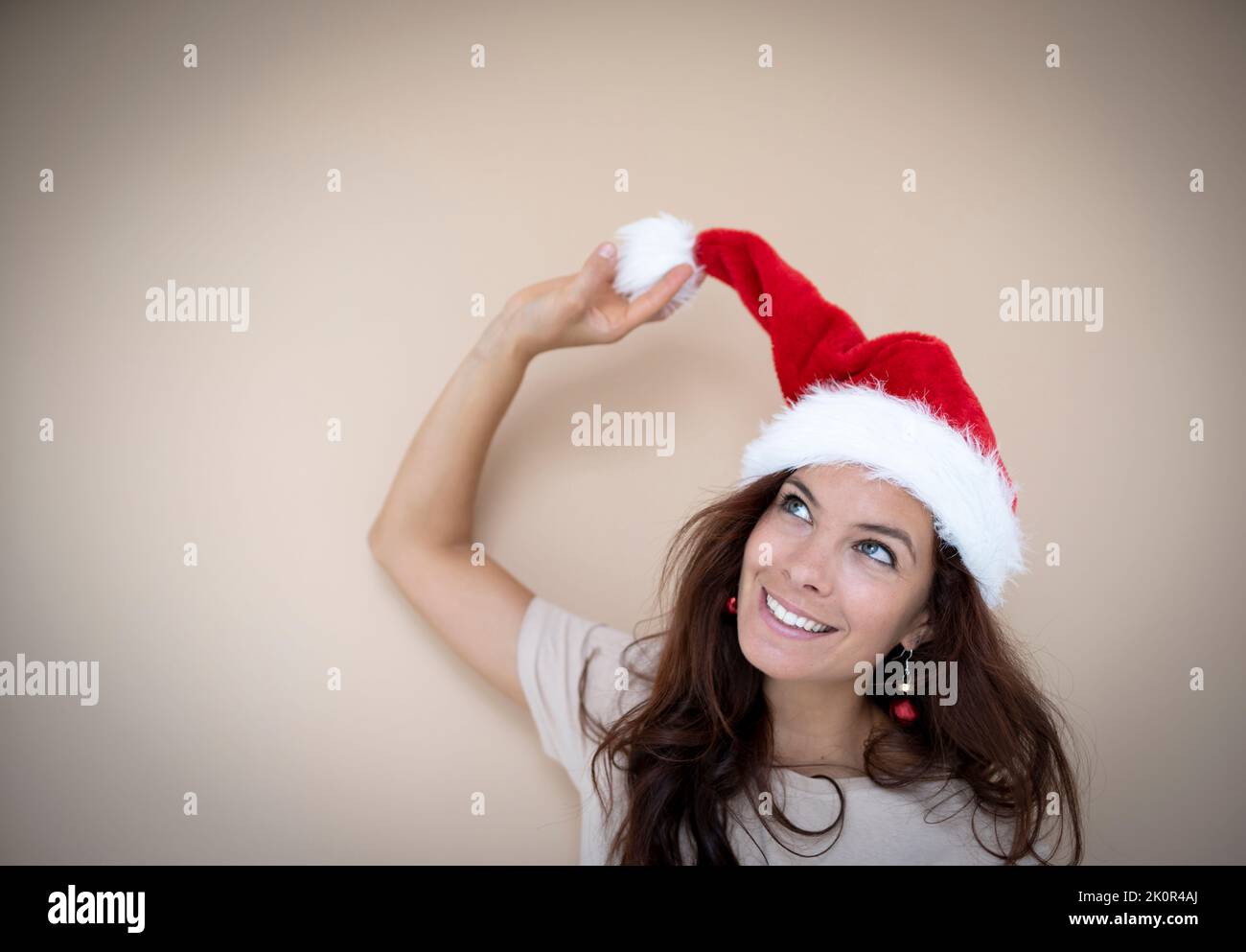 Long Christmas Hair w/ Santa Hat (Brown)