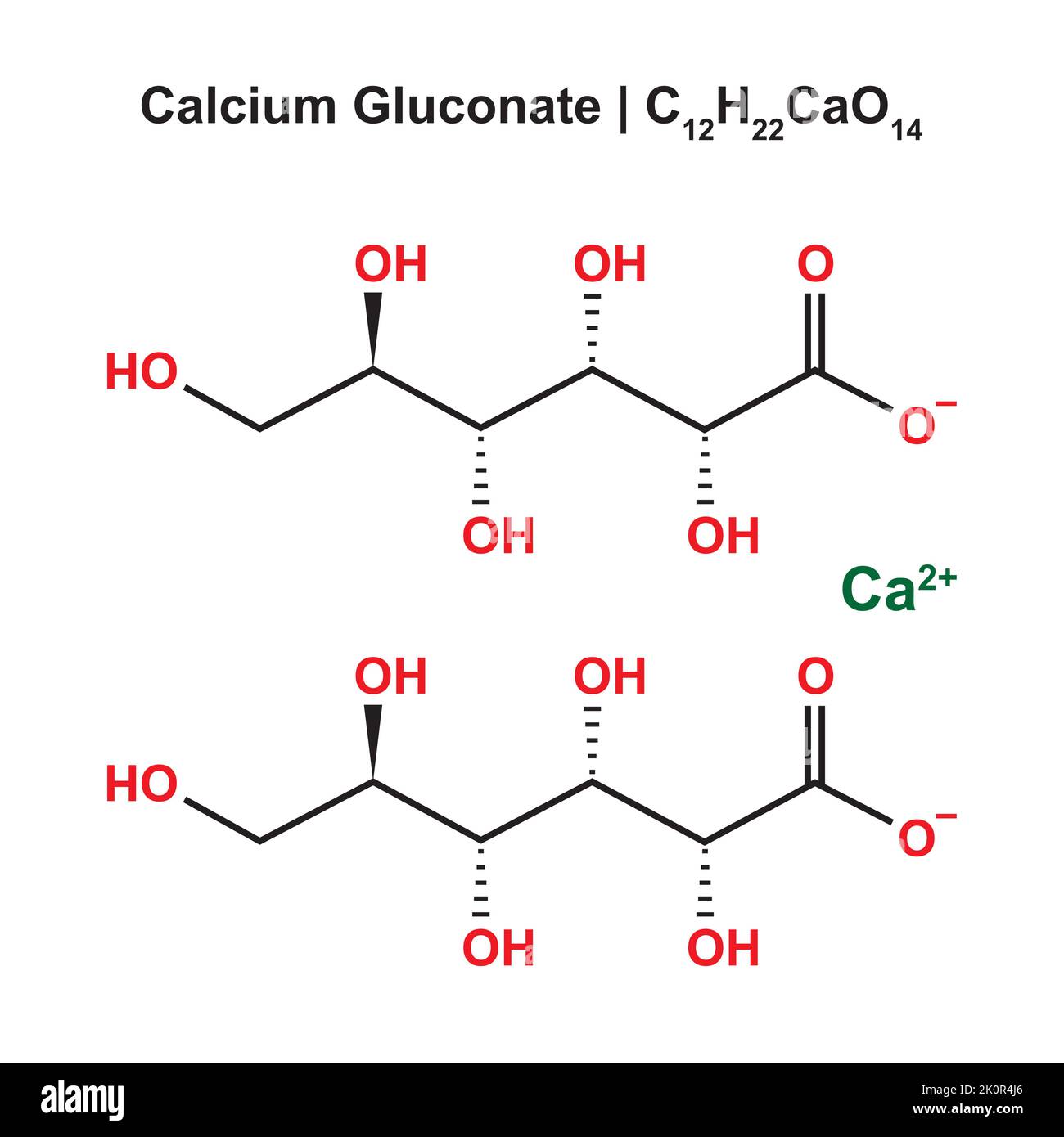 Calcium Gluconate (C12H22CaO14) Chemical Structure. Vector Illustration. Stock Vector