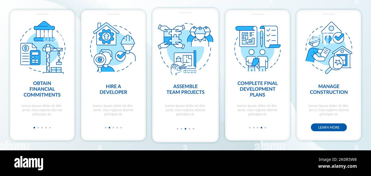 Advices for housing development blue onboarding mobile app screen Stock ...