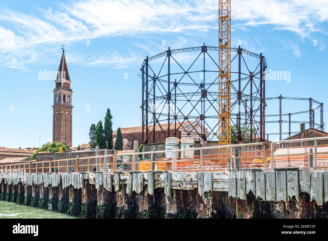 Venice, Italy July 1, 2021 ferry station Venier, view to empty gas