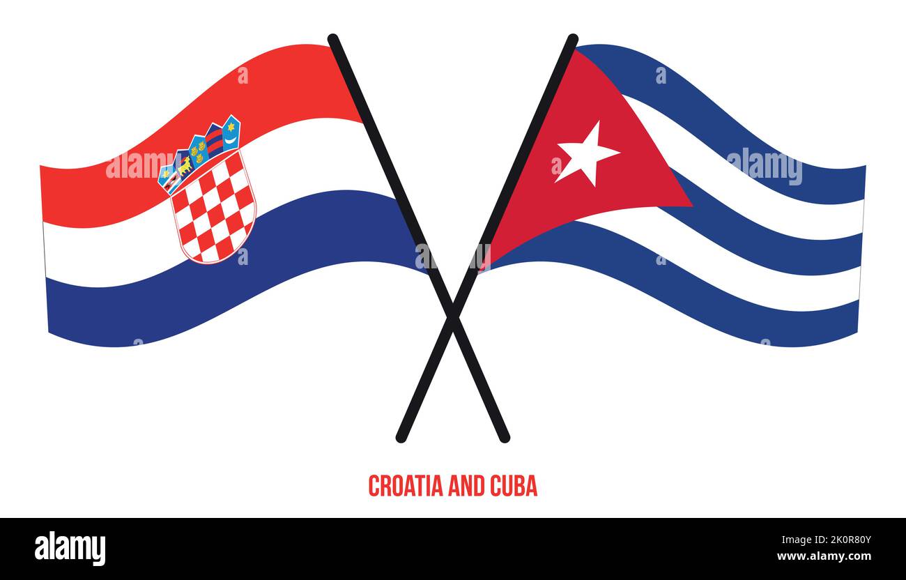 Croatia and Cuba Flags Crossed And Waving Flat Style. Official Proportion. Correct Colors. Stock Vector