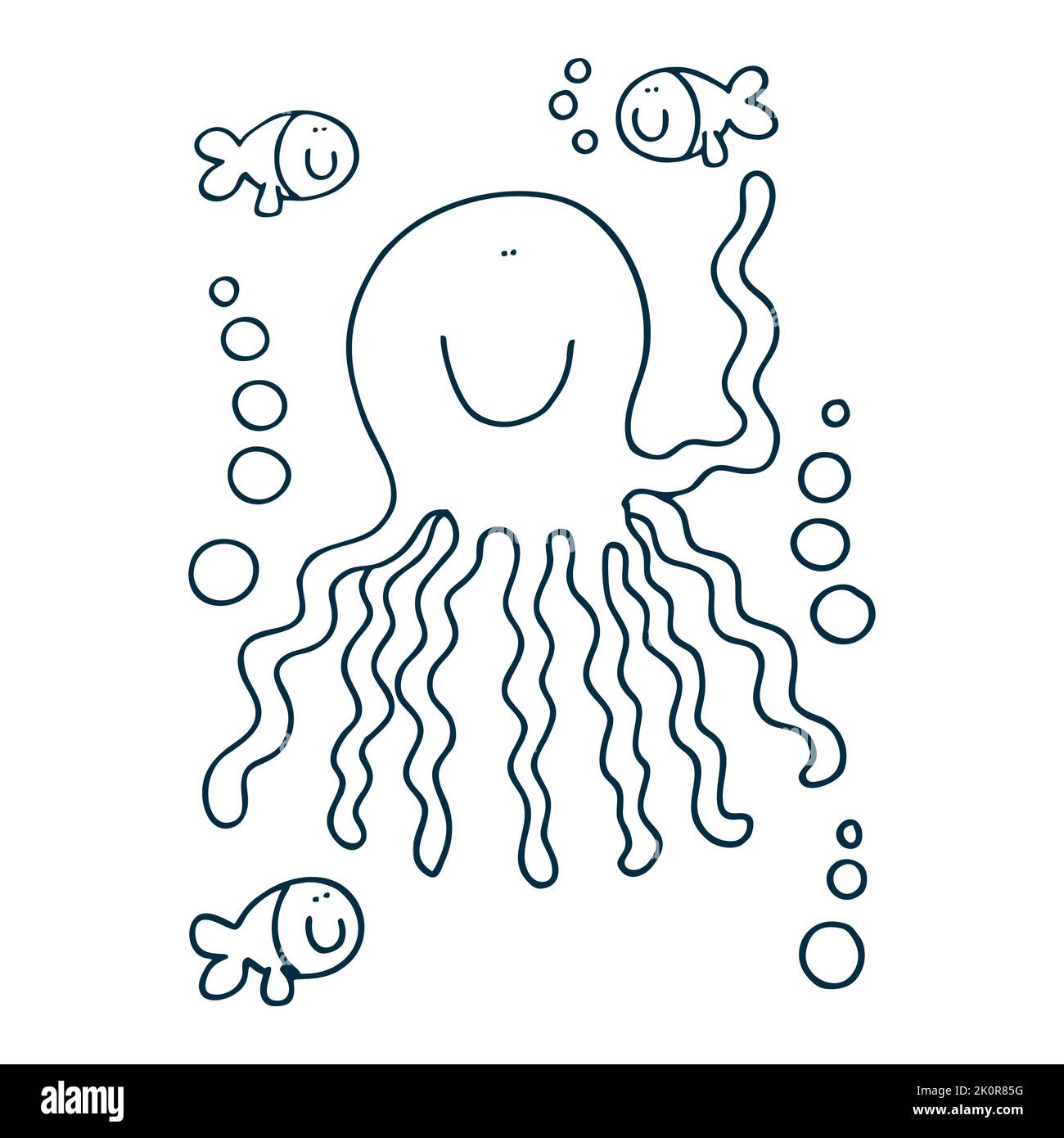 Black line icon for octopus devilfish octopod feeler squid aquatic