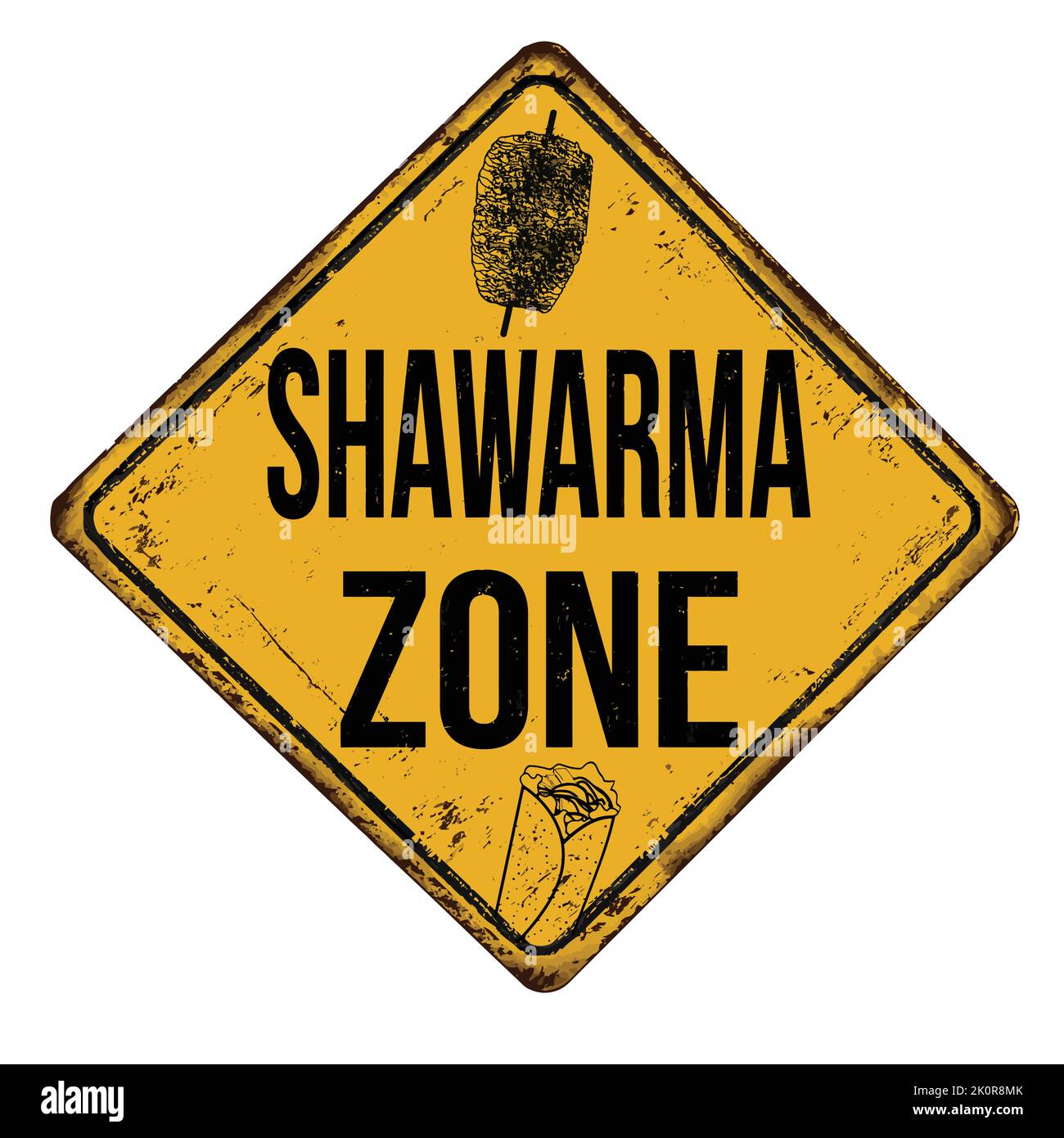 Shawarma zone vintage rusty metal sign on a white background, vector