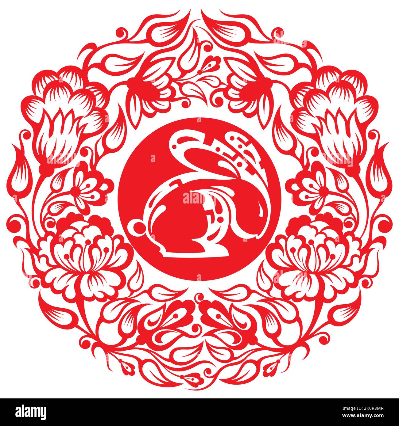Happy Chinese new year 2023 Zodiac sign, year of the Rabbit, with red