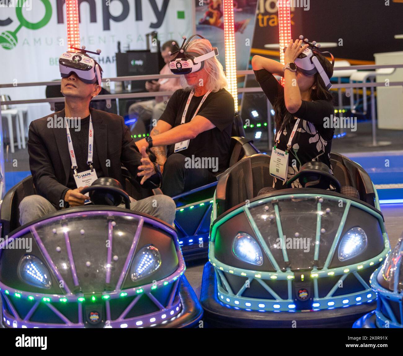 London, UK. 13th Sep, 2022. IAAPA Expo Europe (Global Association for the Attractions Industry) Excel London vr dodgem bumper cars Credit: Ian Davidson/Alamy Live News Stock Photo