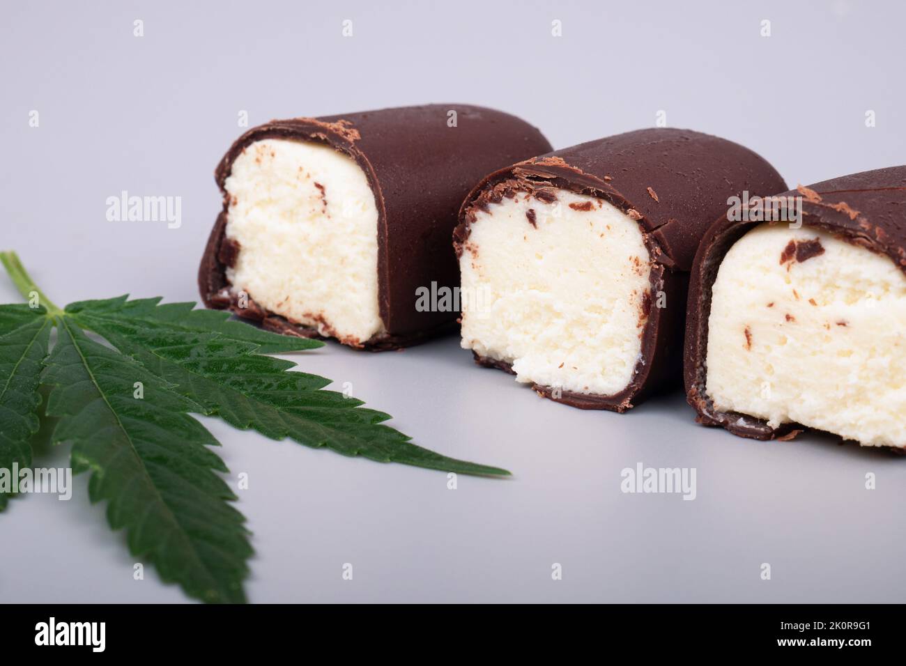 marijuana flavored milk sweet cheese candy. Stock Photo