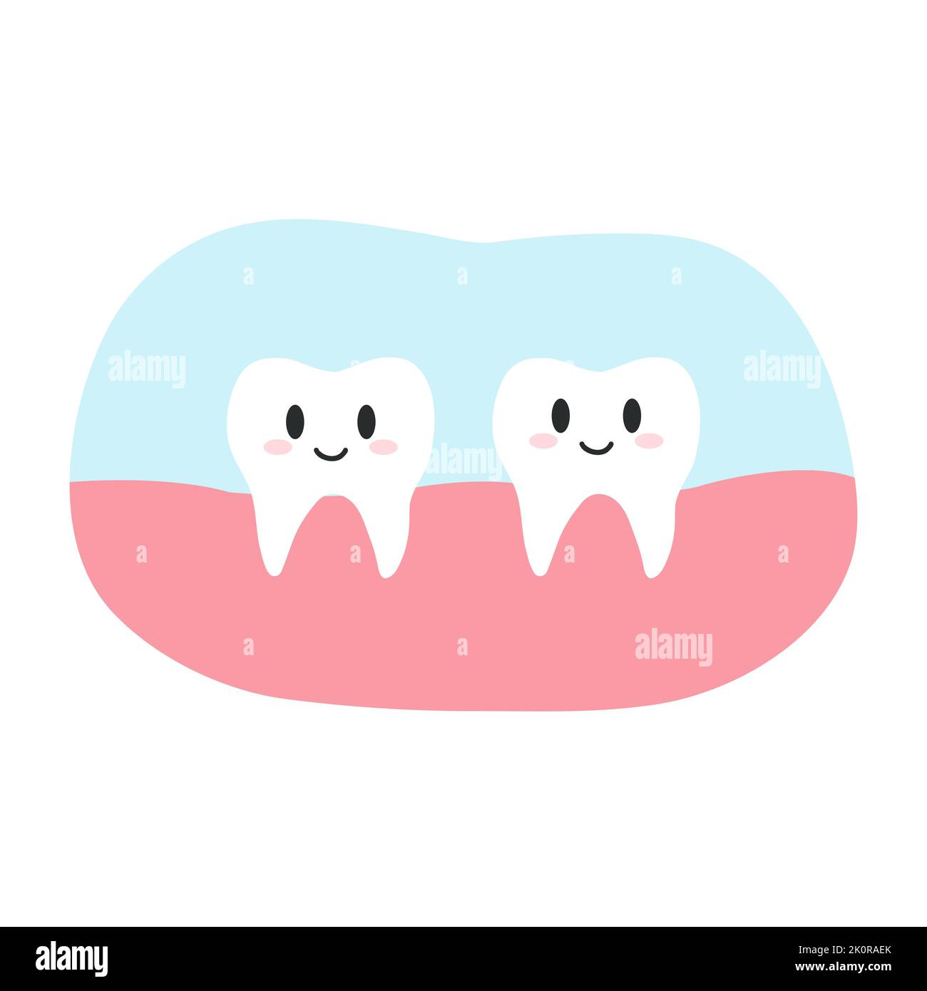 Two Cute Smiling Healthy Teeth Characters In Cartoon Flat Style Vector