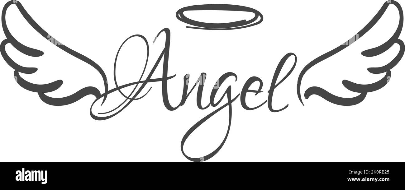 Angel doodle. Flying wings logo. Heaven symbol Stock Vector