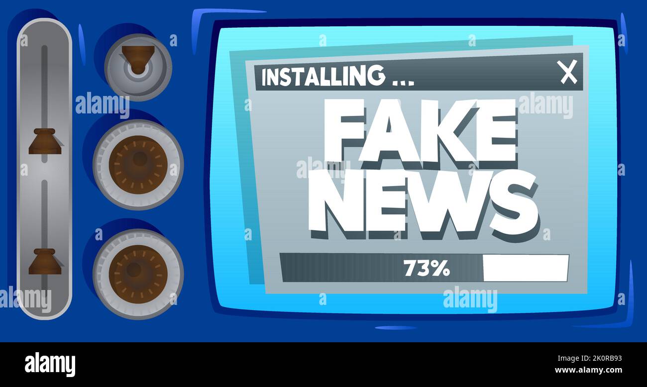 Cartoon Computer With the word Fake News. Message of a screen ...