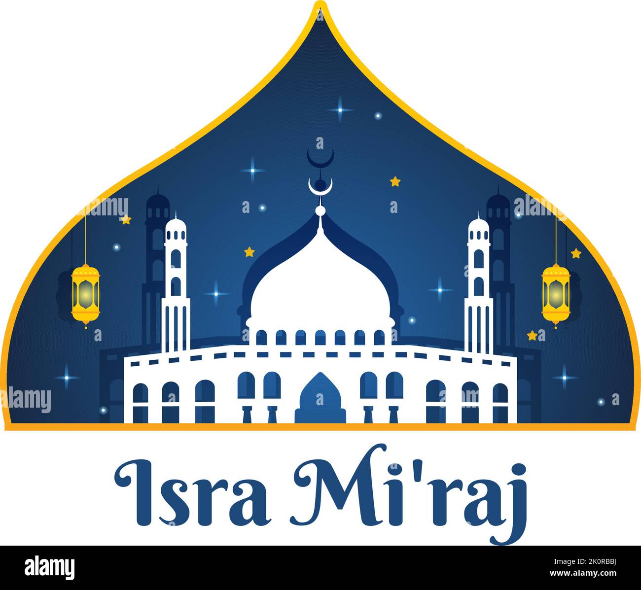 Happy Isra Miraj Nabi Muhammad SAW Template Hand Drawn Cartoon Flat Illustration Suitable for Greeting Card, Poster and Banner Stock Vector