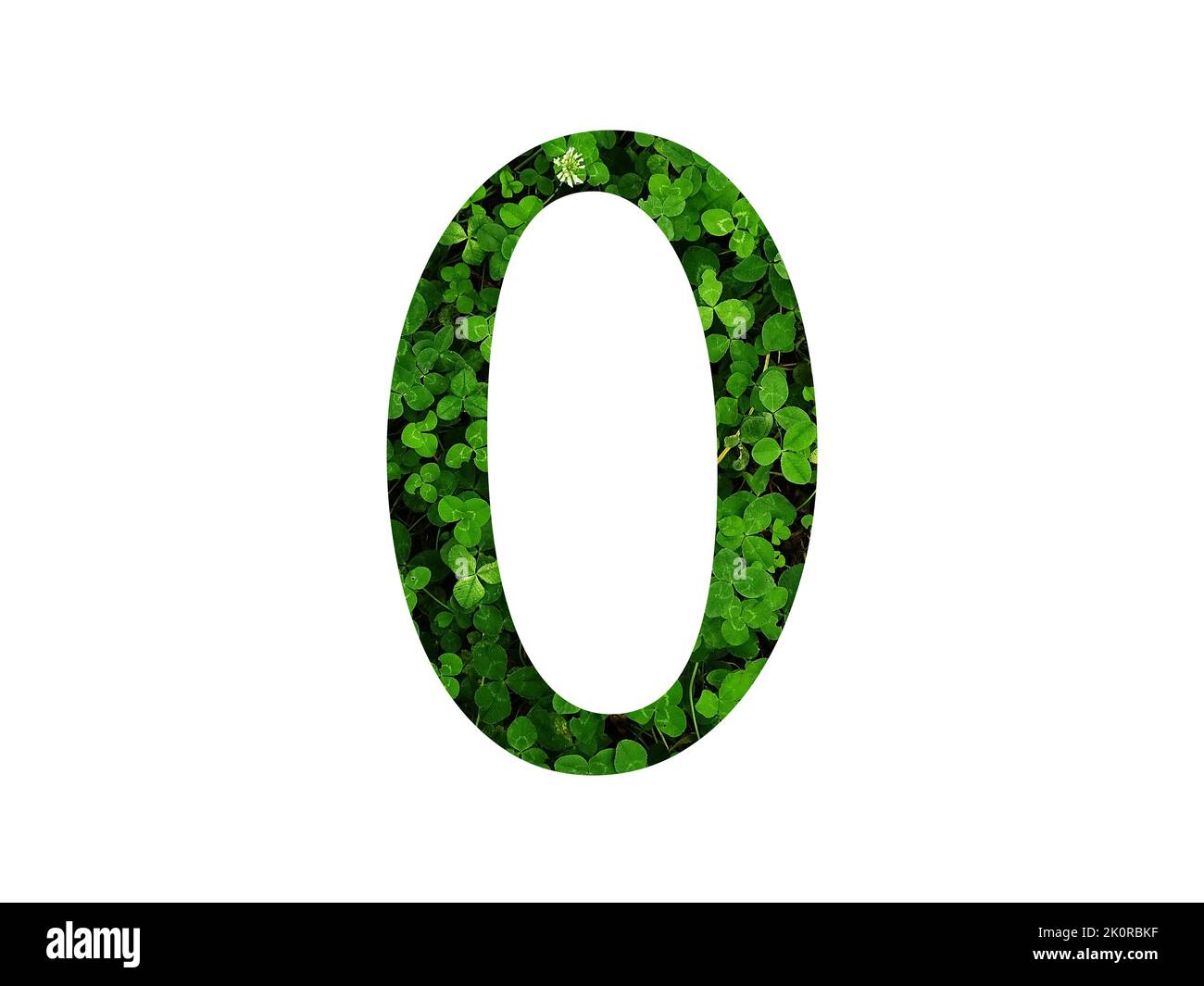 number 0 of the alphabet made with green leaf of a clover field. made with color green Stock Photo