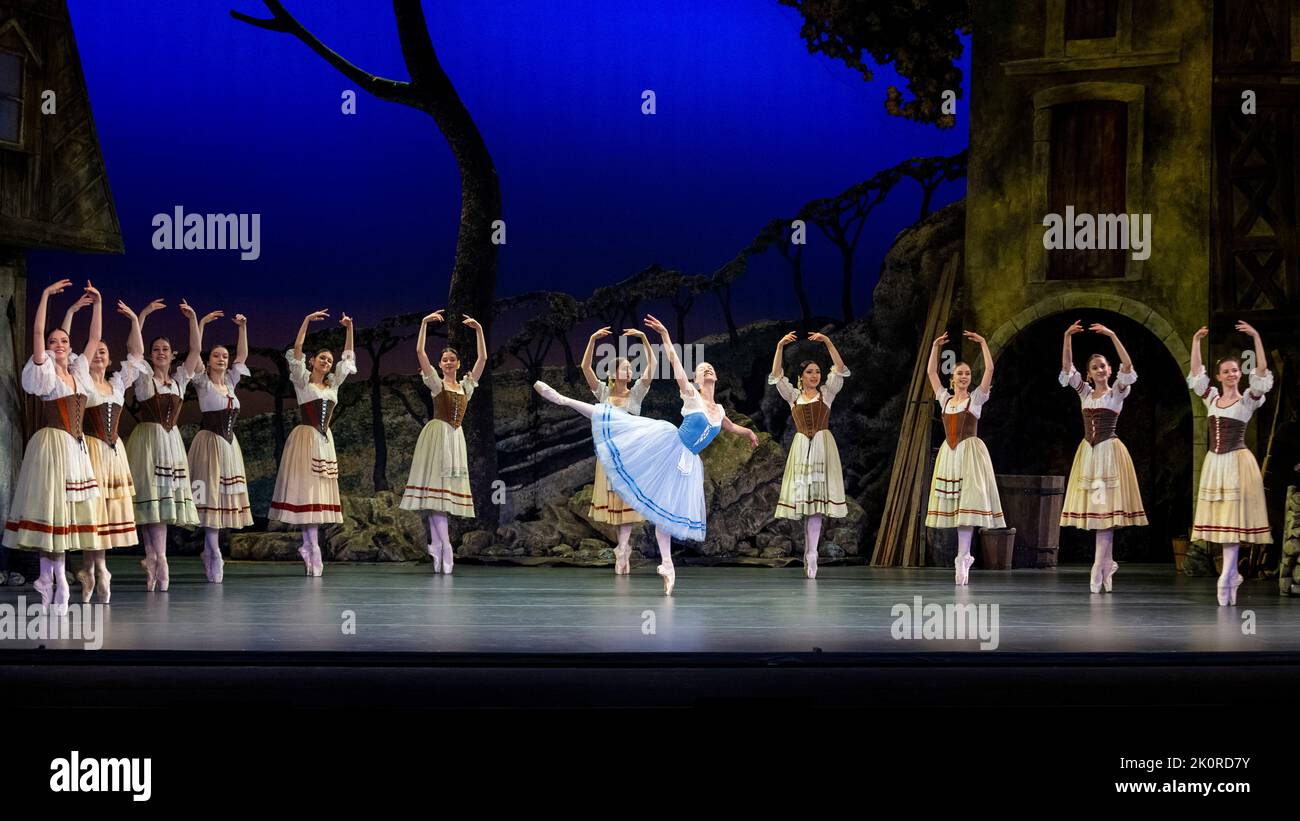 London, UK.  13 September 2022.  Christine Shevchenko as Giselle (C) with the newly formed United Ukrainian Ballet’s perform Giselle by Alexei Ratmansky at London Coliseum.  Performances run 13 to 17 September with profits  from ticket sales going to support the people and culture of Ukraine. Credit: Stephen Chung / Alamy Live News Stock Photo