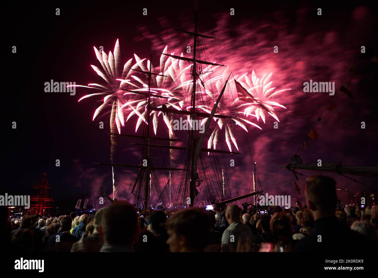 Amazing firework show from Tall Ship Race 2022 in Stock Photo
