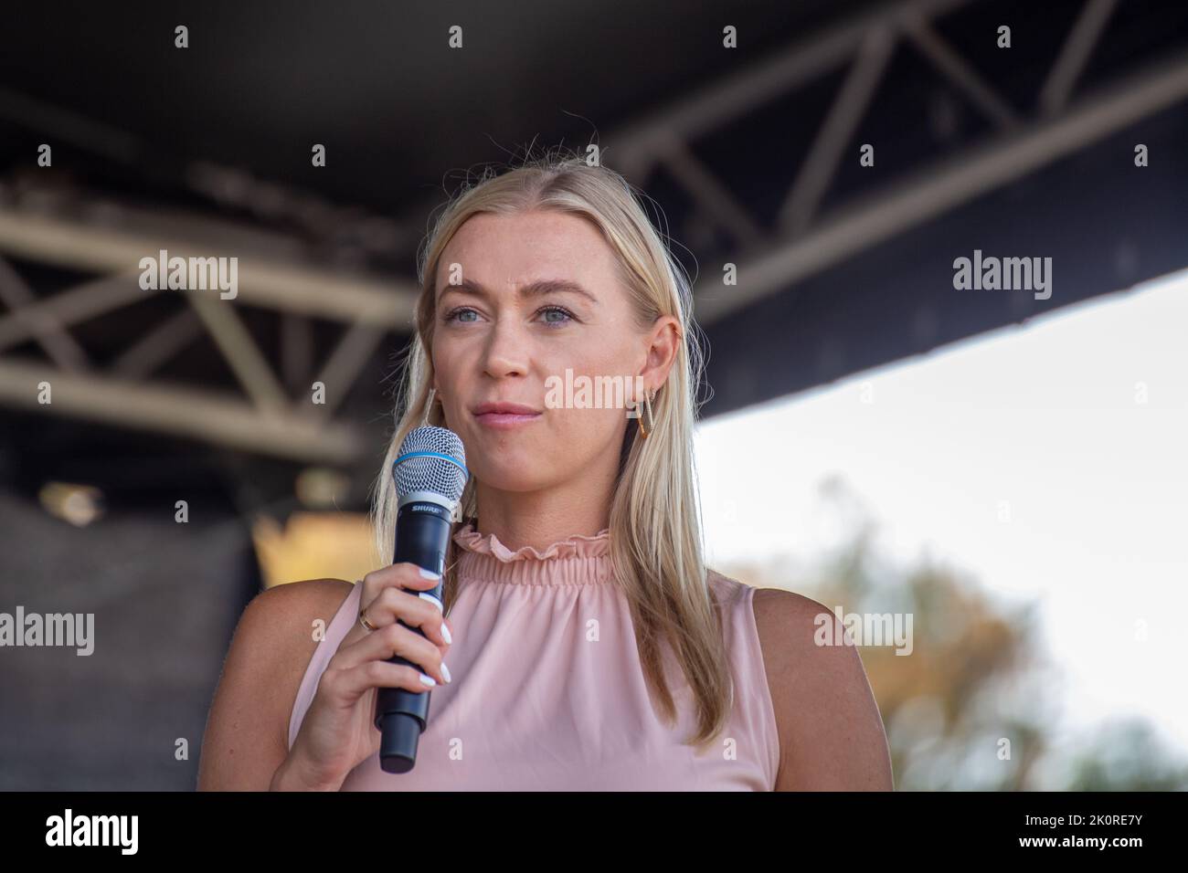 German Olympic participant and multiple German champion in pole vaulting, Lisa Ryzih, is a guest at a festive event organised by TV 1888 Dannstadt Stock Photo