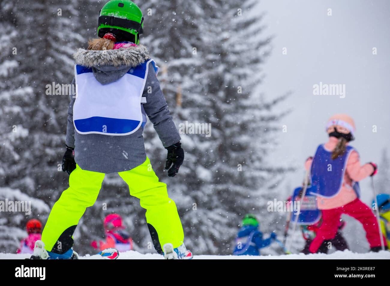 Children in the skiing course Stock Photo