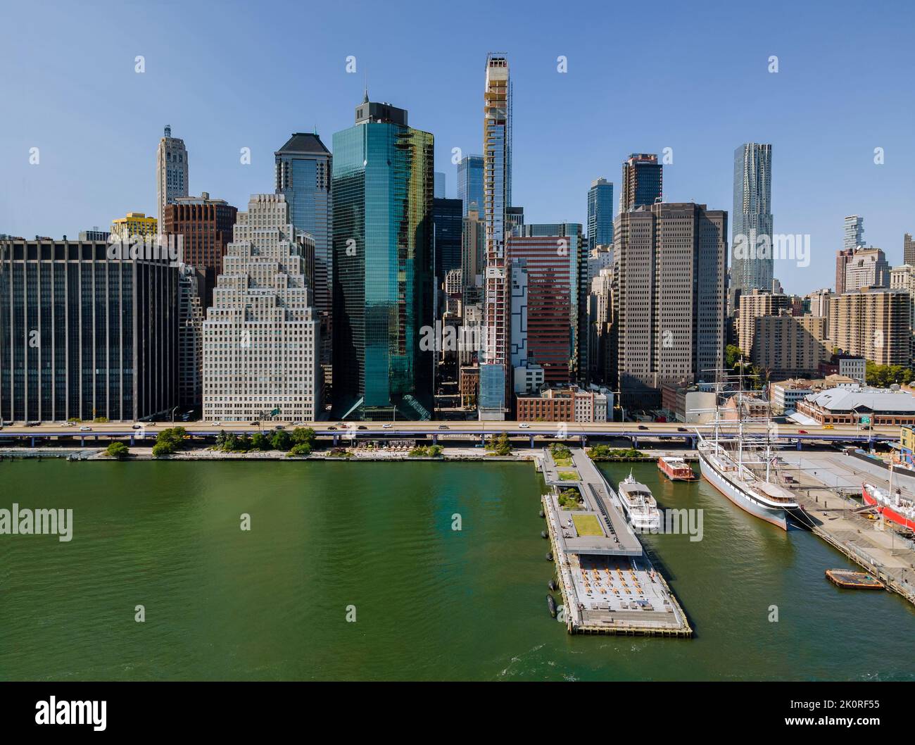 On the Hudson river, there is a panoramic view of midtown New York Manhattan downtown skyline Stock Photo