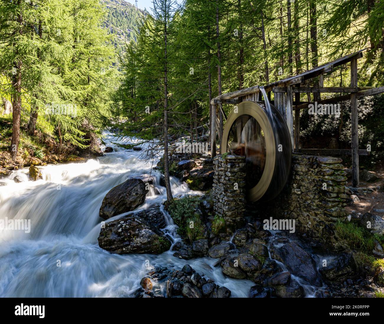 The first mill in Saas-Fee Switzerland Stock Photo