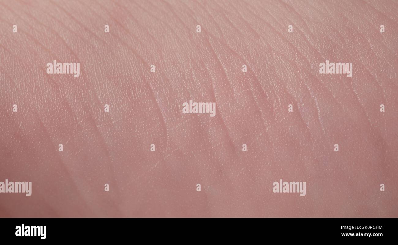 Flat clean human skin on hand macro close up view Stock Photo