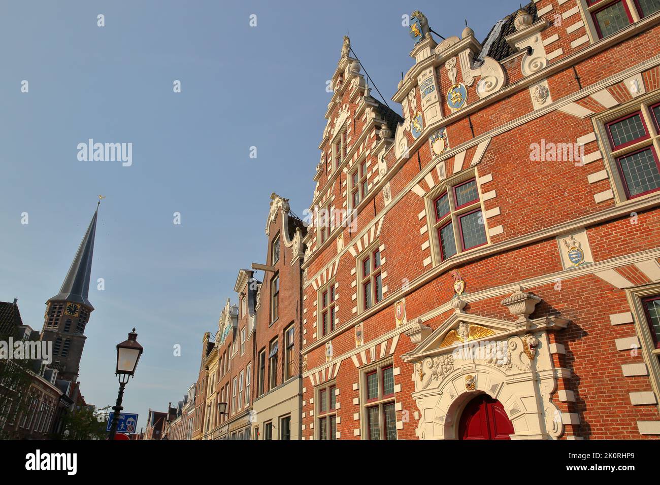 The colorful facades of historic houses located along Kerkstraat street in the city center of Hoorn, West Friesland, Netherlands Stock Photo