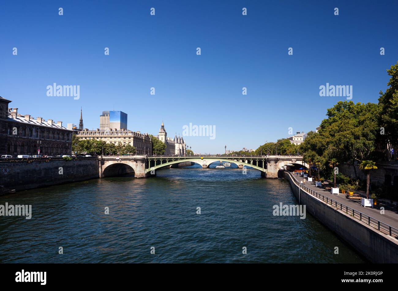 View of the Pont d'Arcole bridge on the Seine river in Paris, France Stock Photo