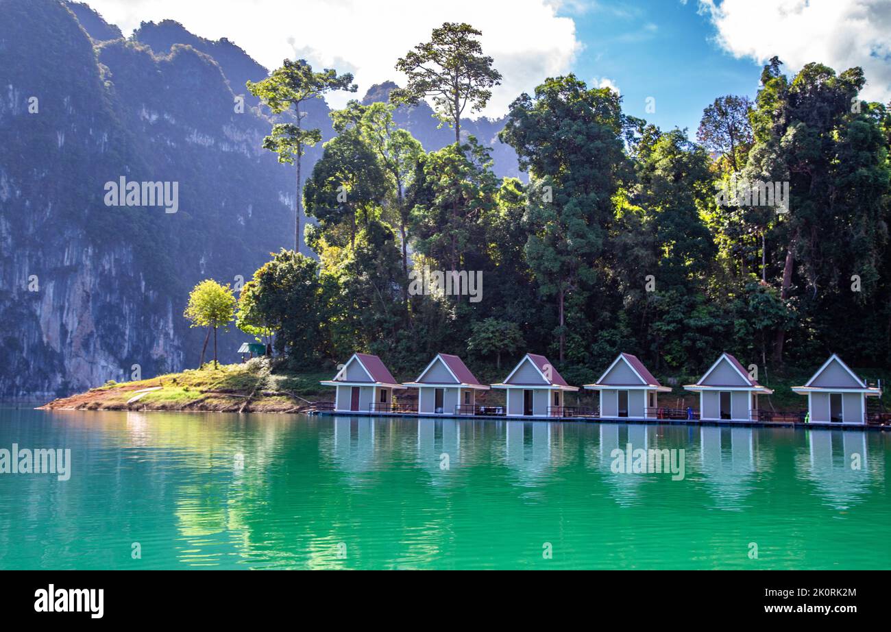 View of Khao Sok national park Cheow Lan Dam lake in Surat Thani, Thailand Stock Photo