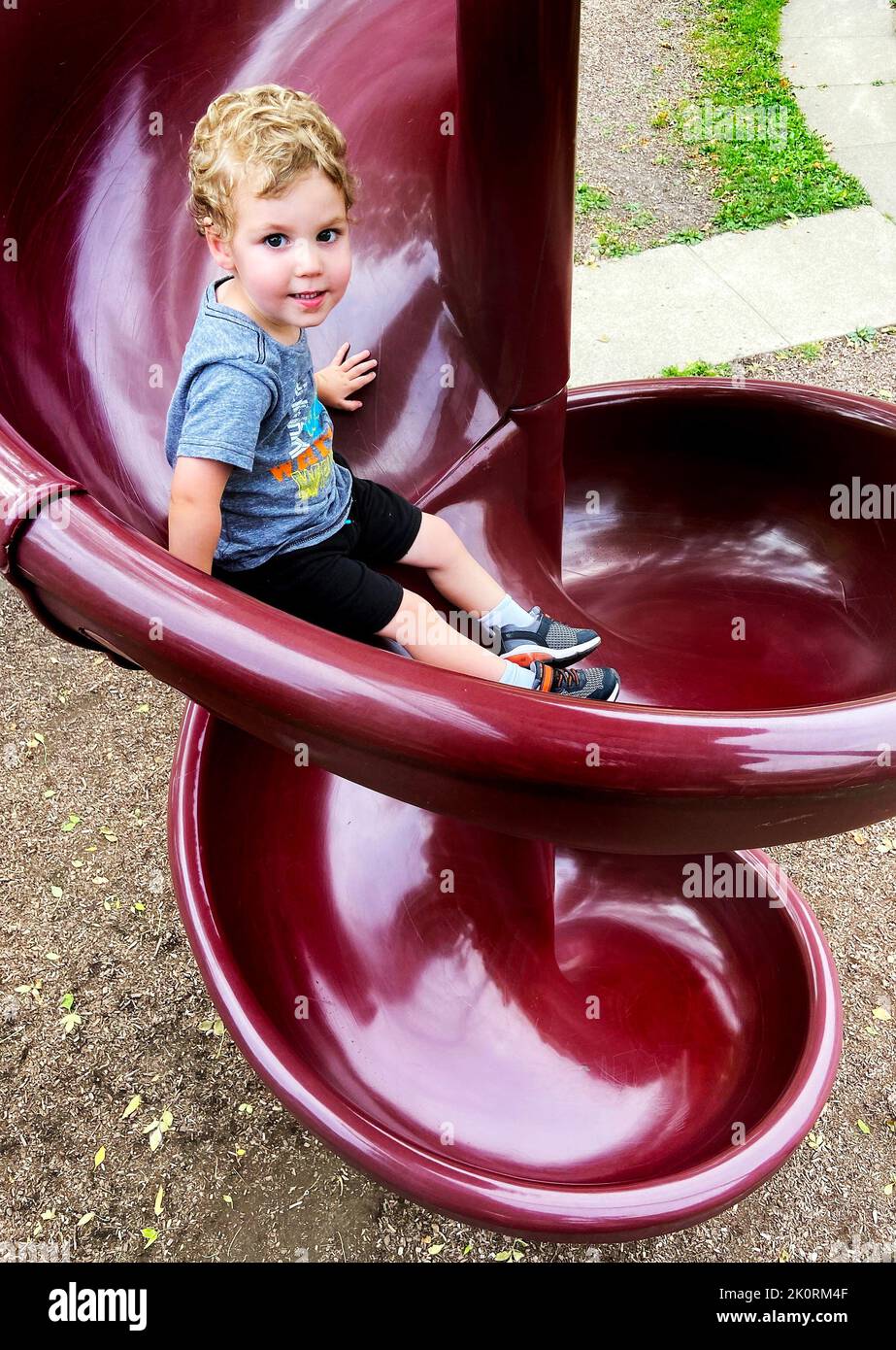 Cedar Rapids, Iowa, USA. 12th Sep, 2021. James Claus enjoys sliding
