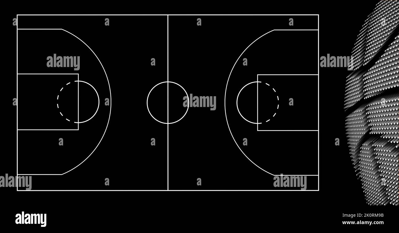Basketball court background, Basketball Ball, Black background Stock