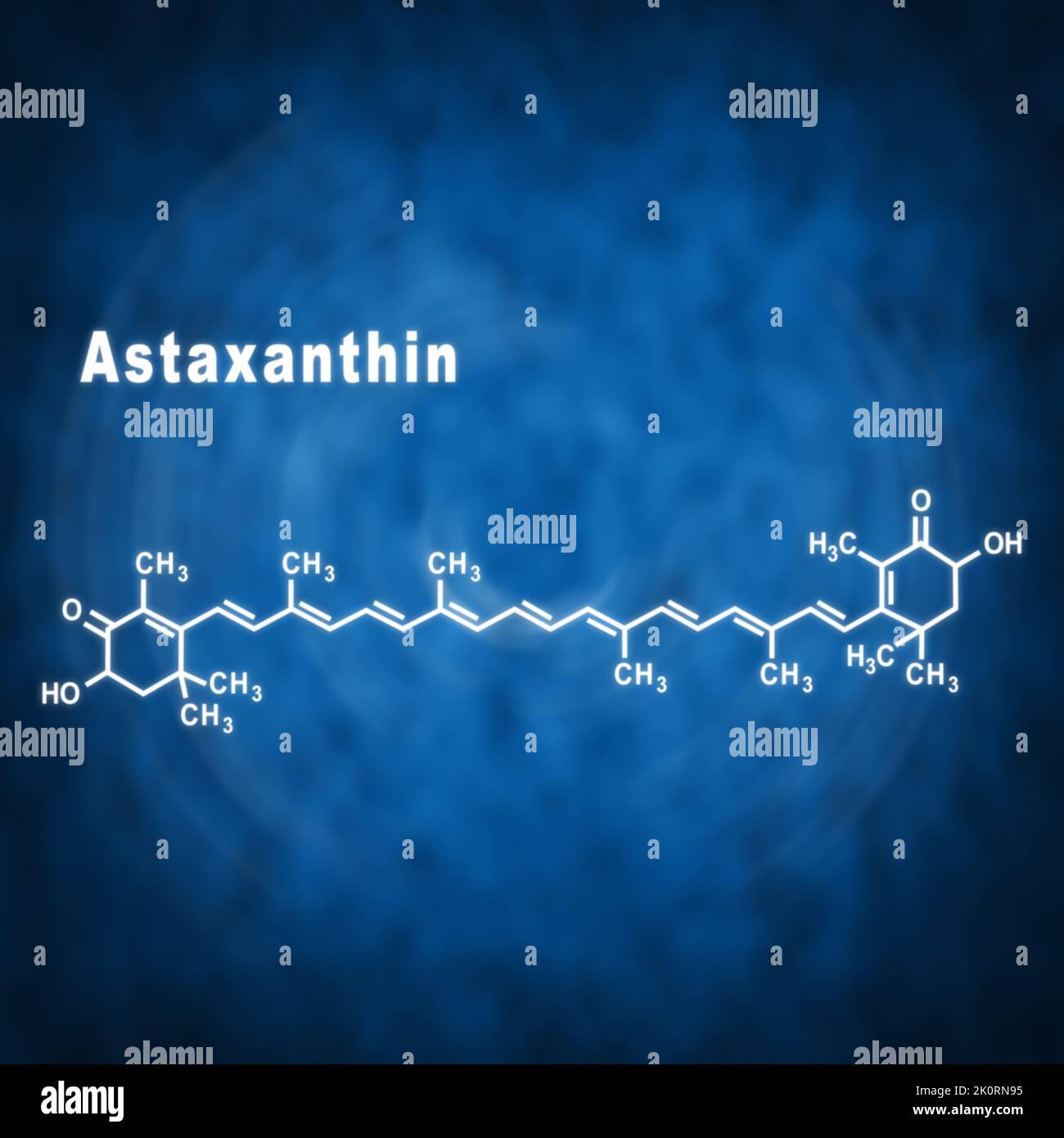Astaxanthin ketocarotenoid, Structural chemical formula on a blue