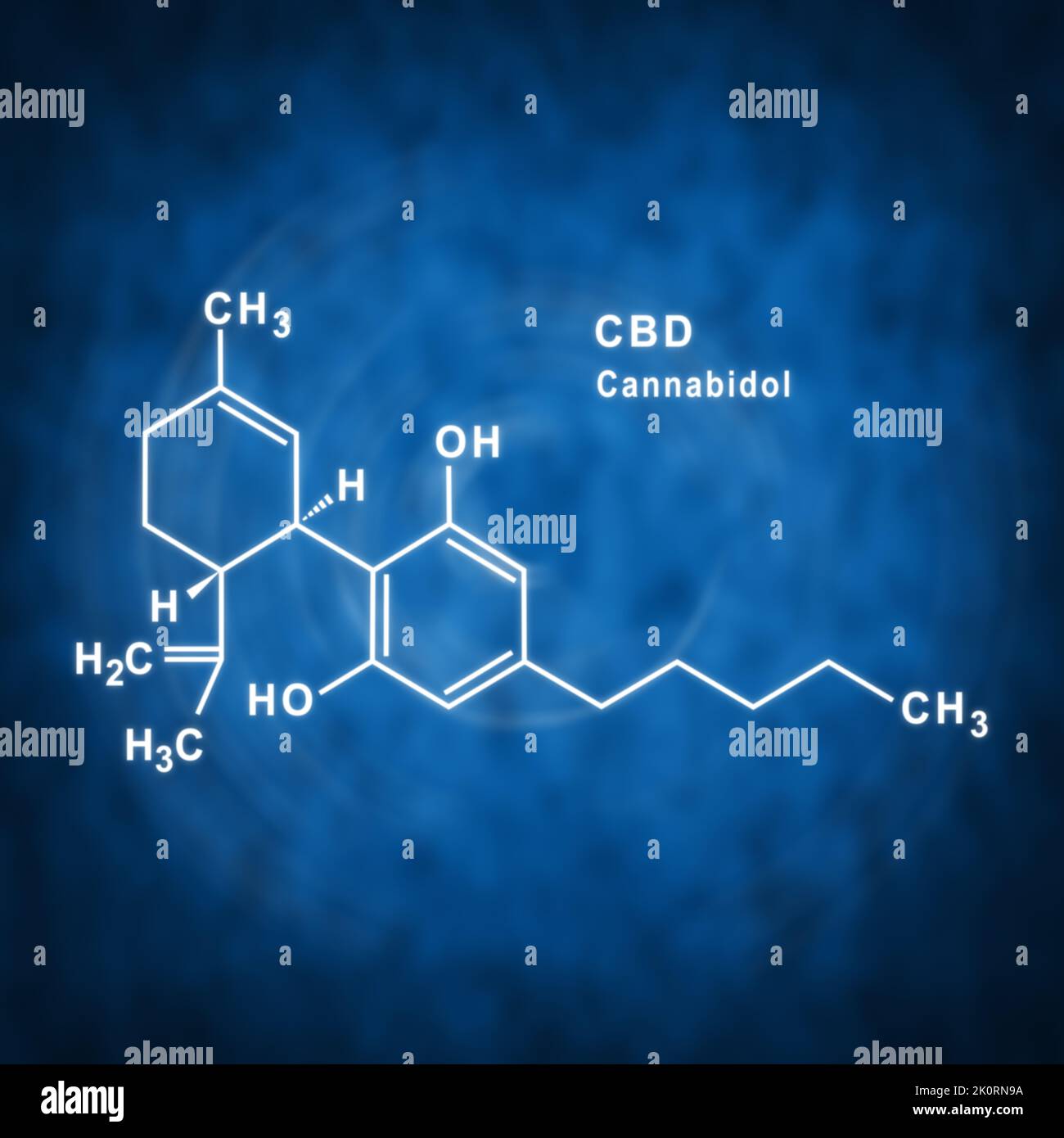 CBD Cannabidiol Structural Chemical Formula On A Blue Background Stock ...