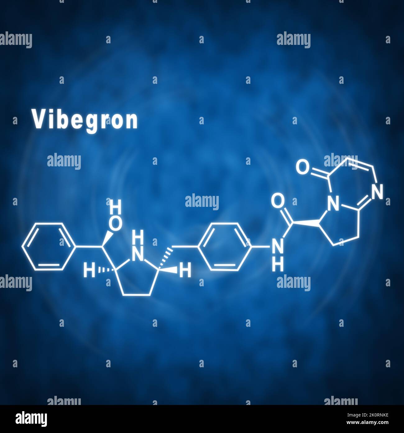 Vibegron drug, Structural chemical formula on a blue background Stock ...