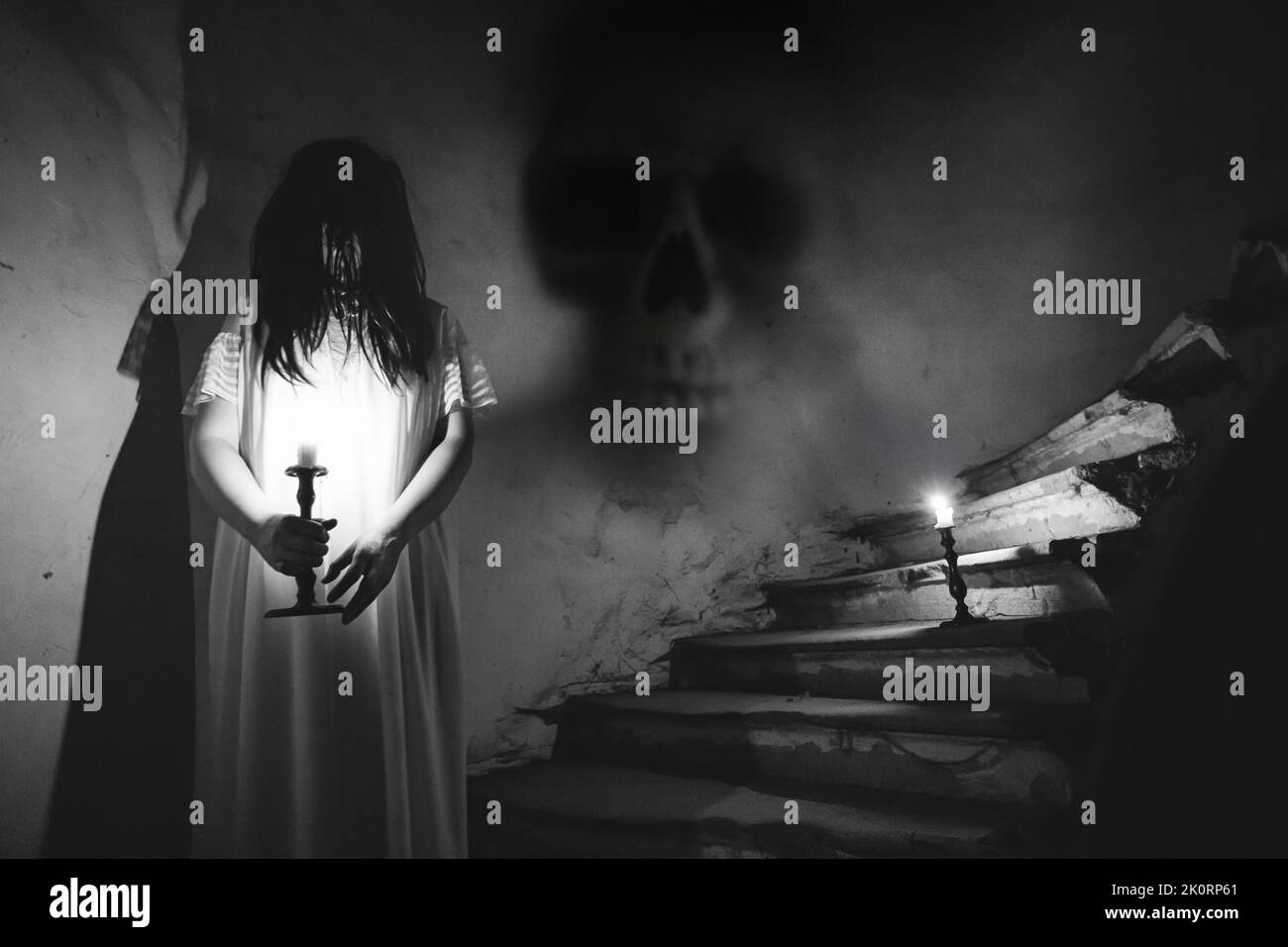 Ghost in abandoned, haunted house. Horror scene of scary spirit of a ...