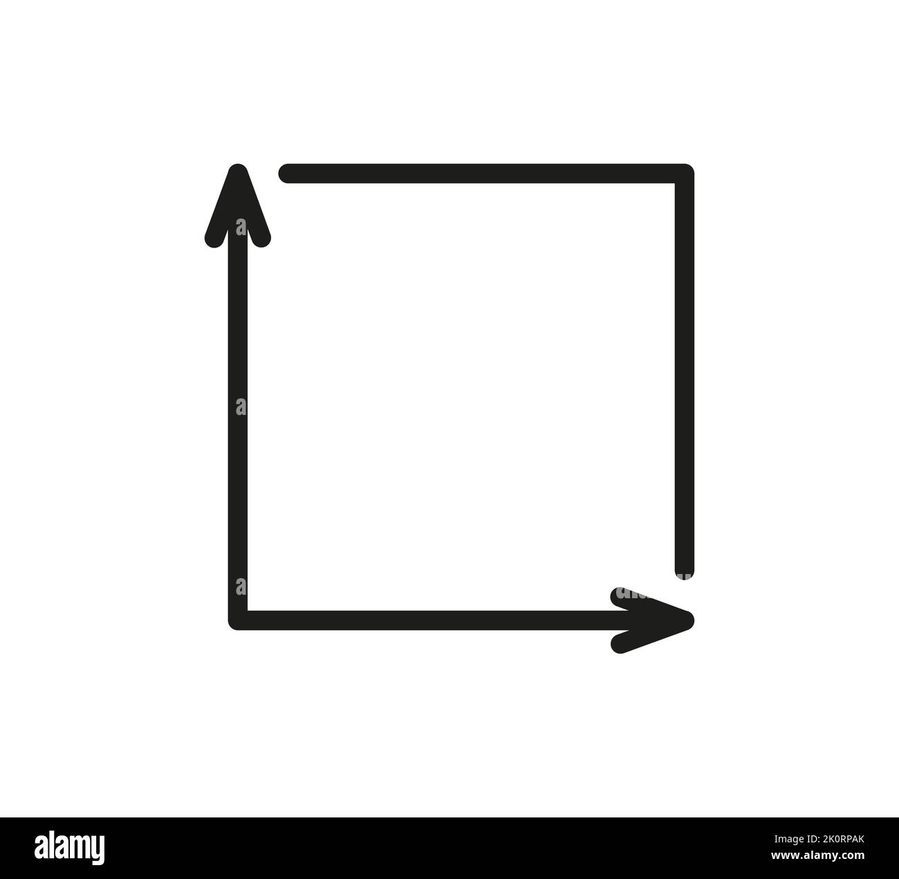 Square area icon. Coordinate axes sign. Coordinate system. Flat math