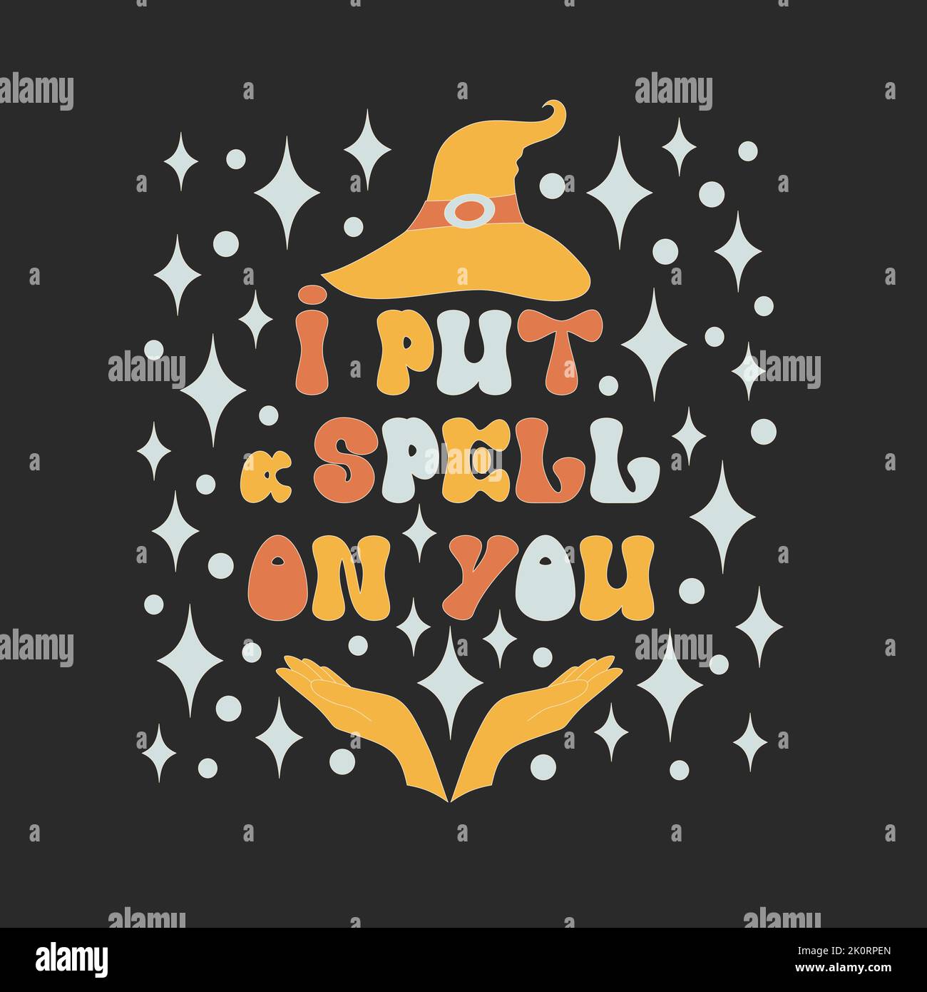 Pattern with retro 70s style Halloween elements.  Stock Vector