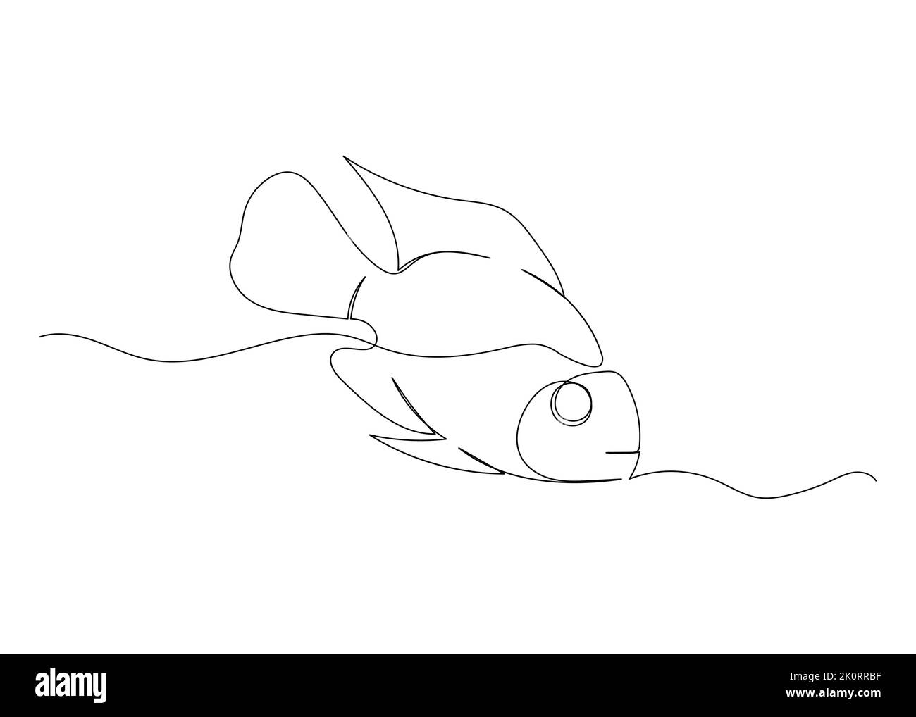 Continuous line drawing of fish with the ocean minimalism art stock