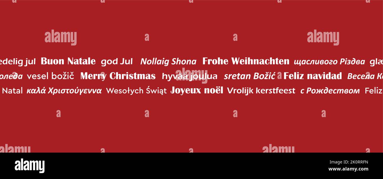 merry christmas greeting card banner in different languages Stock ...