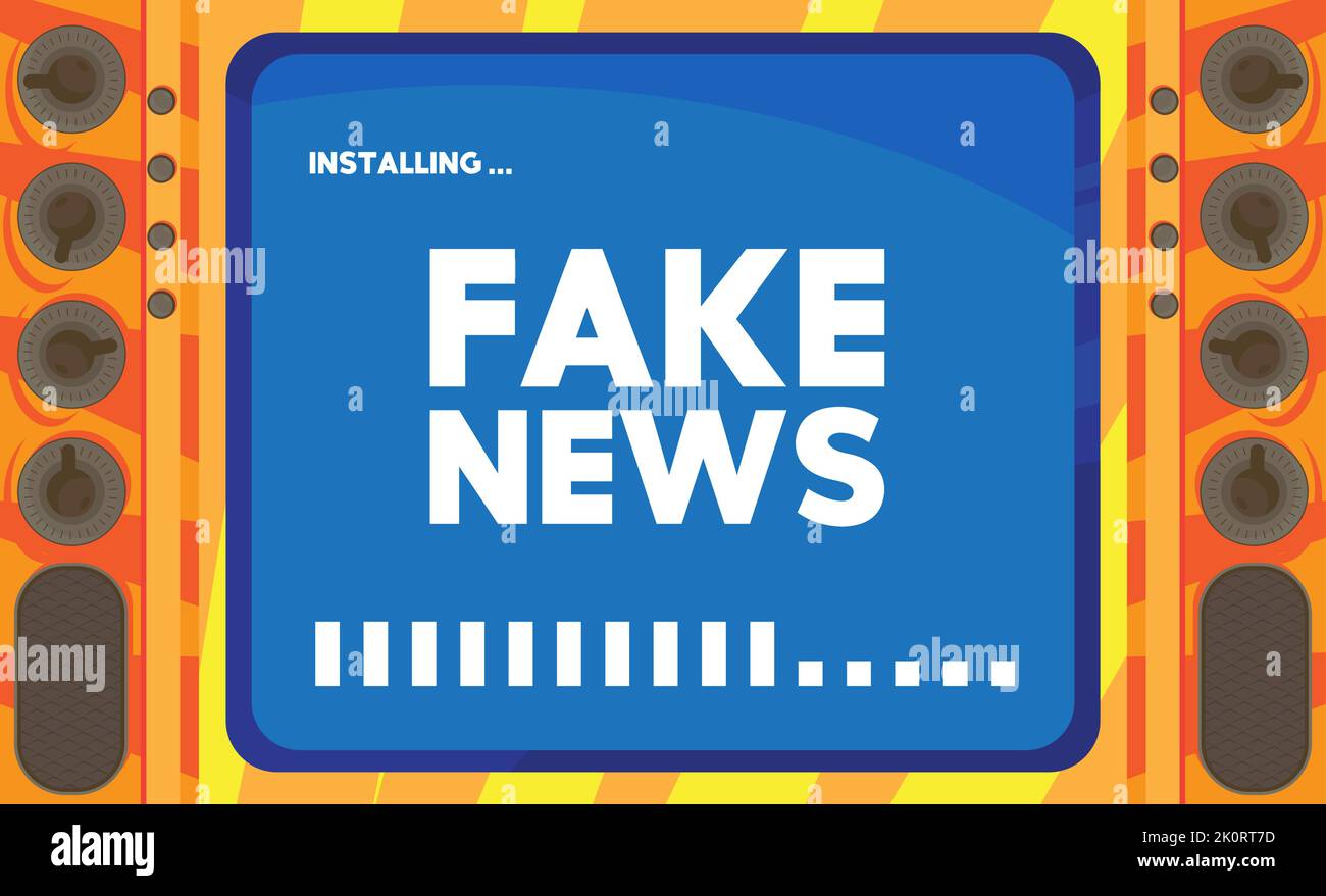 Cartoon Computer With the word Fake News. Message of a screen ...