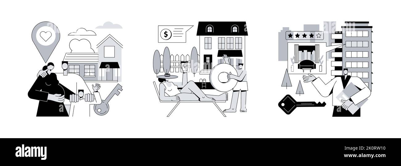 Real estate market abstract concept vector illustration set. Family
