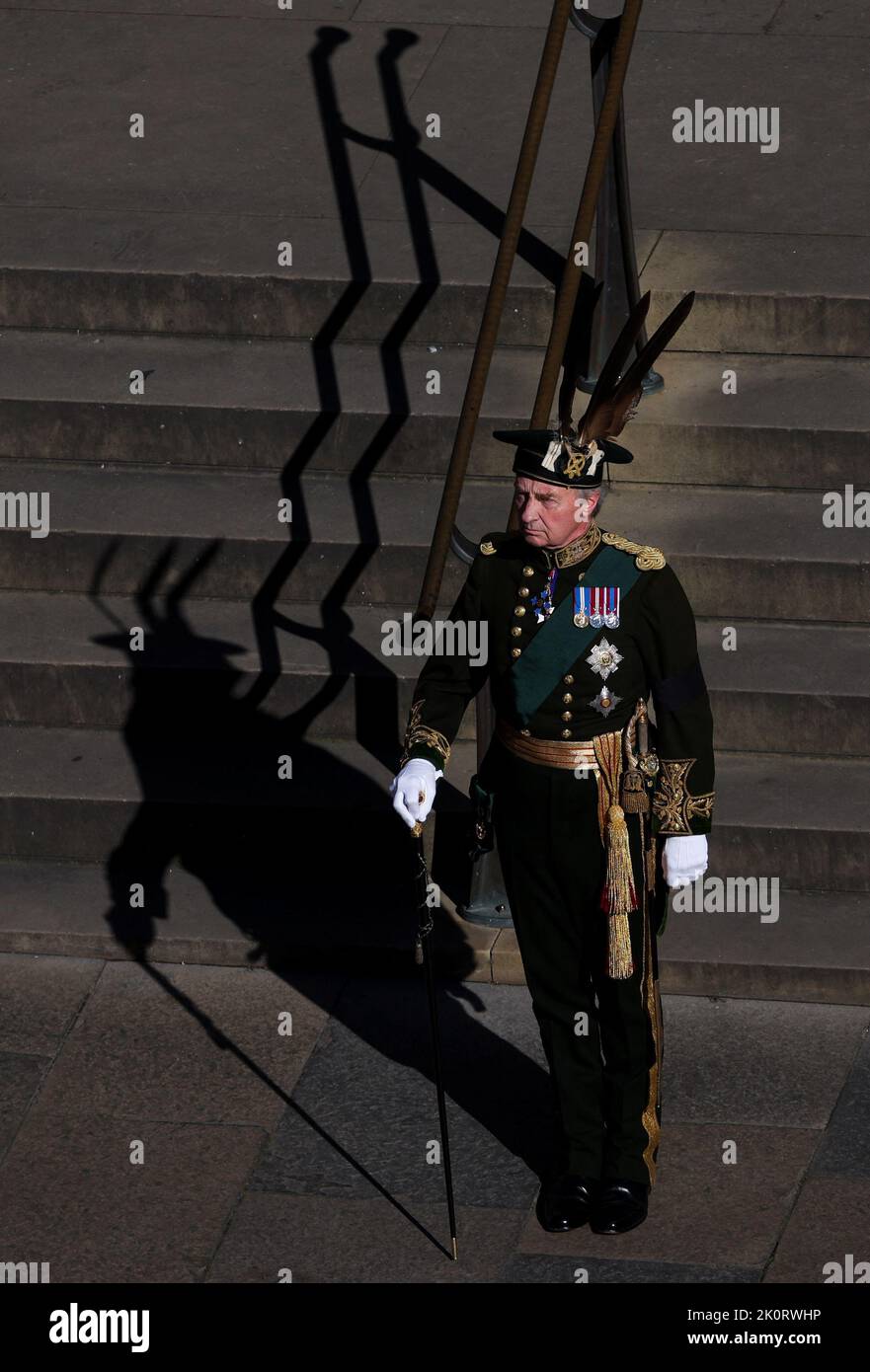 A member of the Royal Company of Archers stands at St Giles Cathedral
