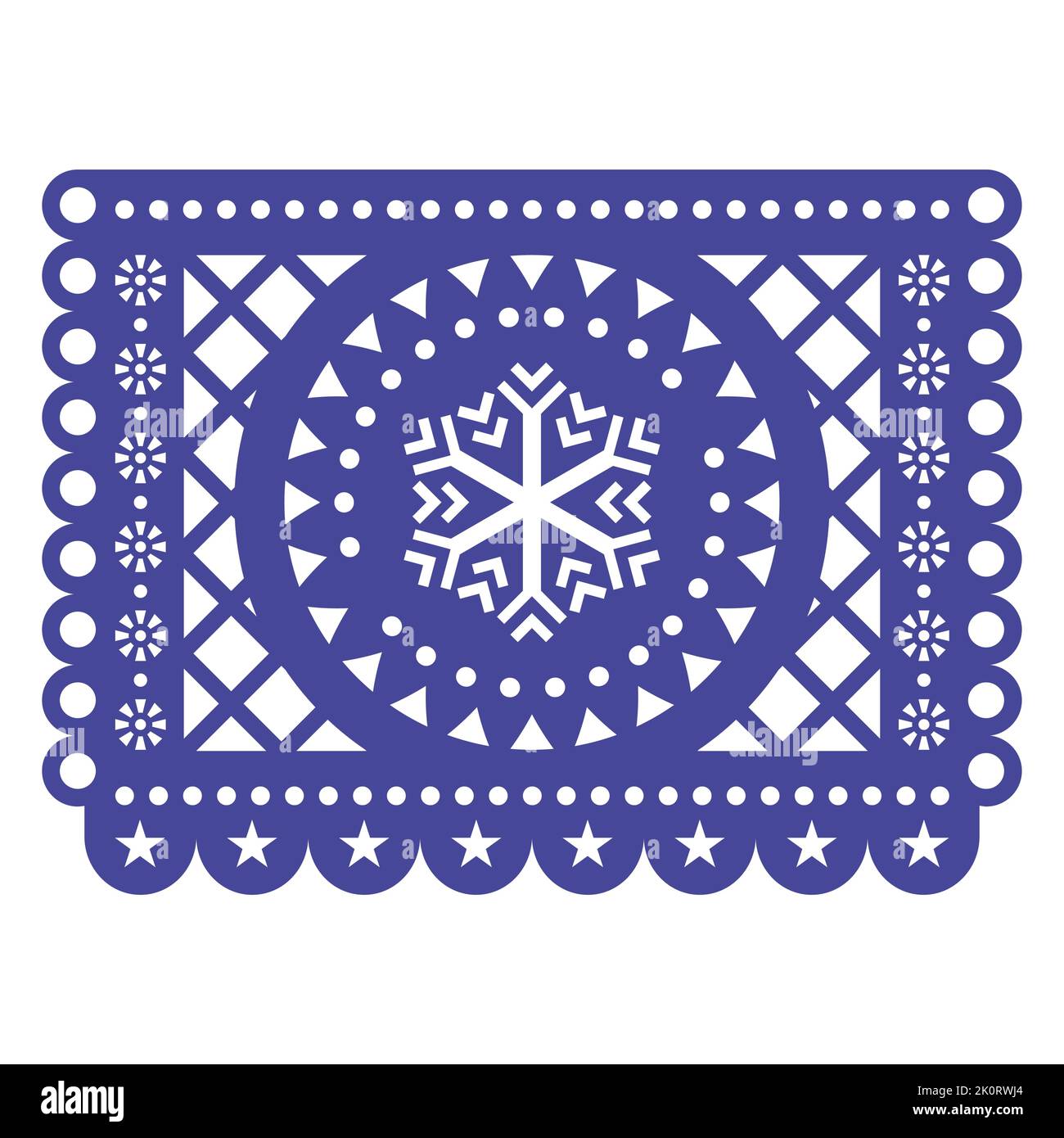 Papel Picado Christmas or winter vector design with snowflake and flowers, Mexican folk art decoration Stock Vector