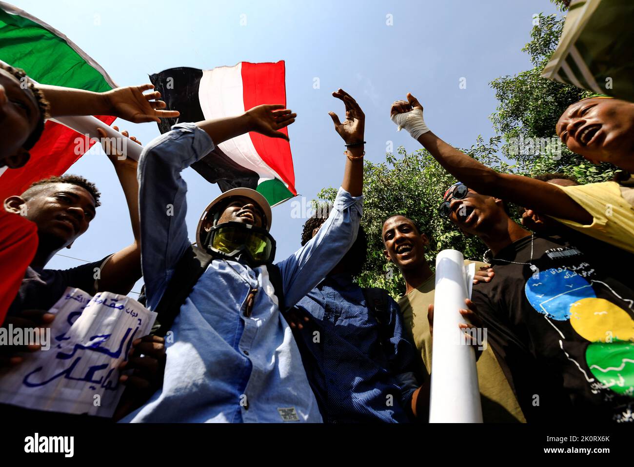 Protesters react as they take part in a rally against the military rule following the last coup, in Khartoum, Sudan September 13, 2022. REUTERS/Mohamed Nureldin Abdallah Stock Photo