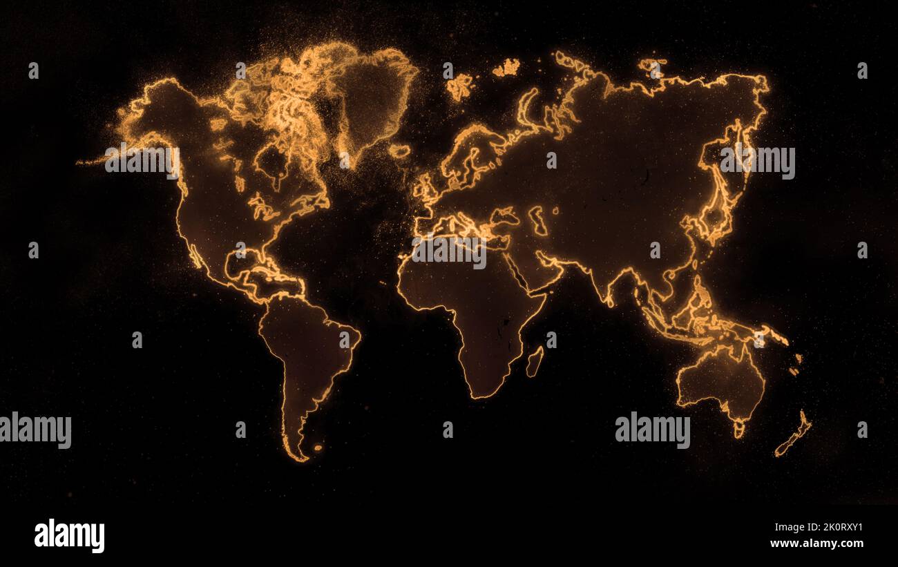 Colorful World Map on dark background, Orange Glowing World Map, Space ...