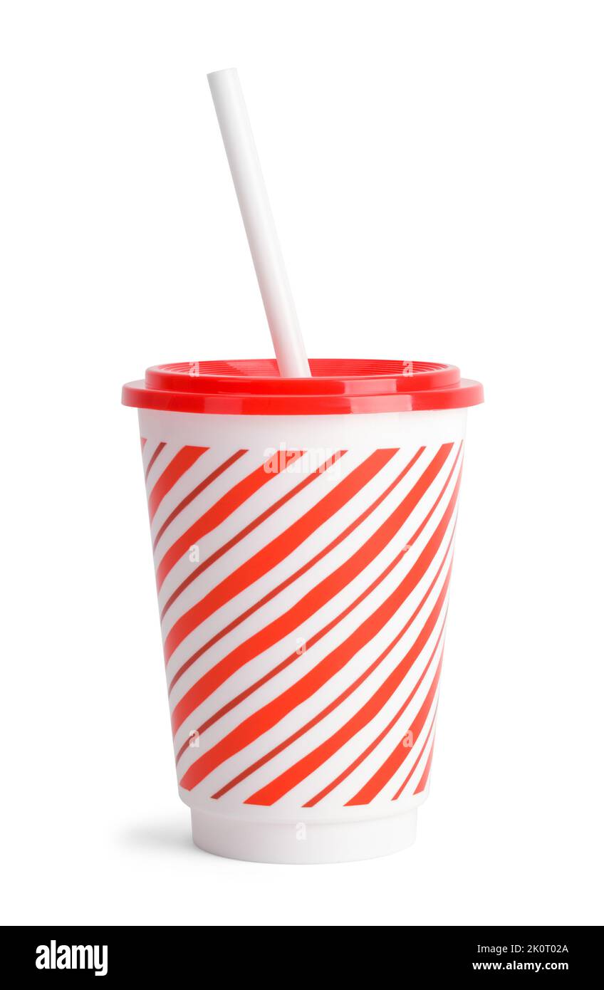 Plastic Soft Drink Cup with Lid and Straw Cut Out. Stock Photo