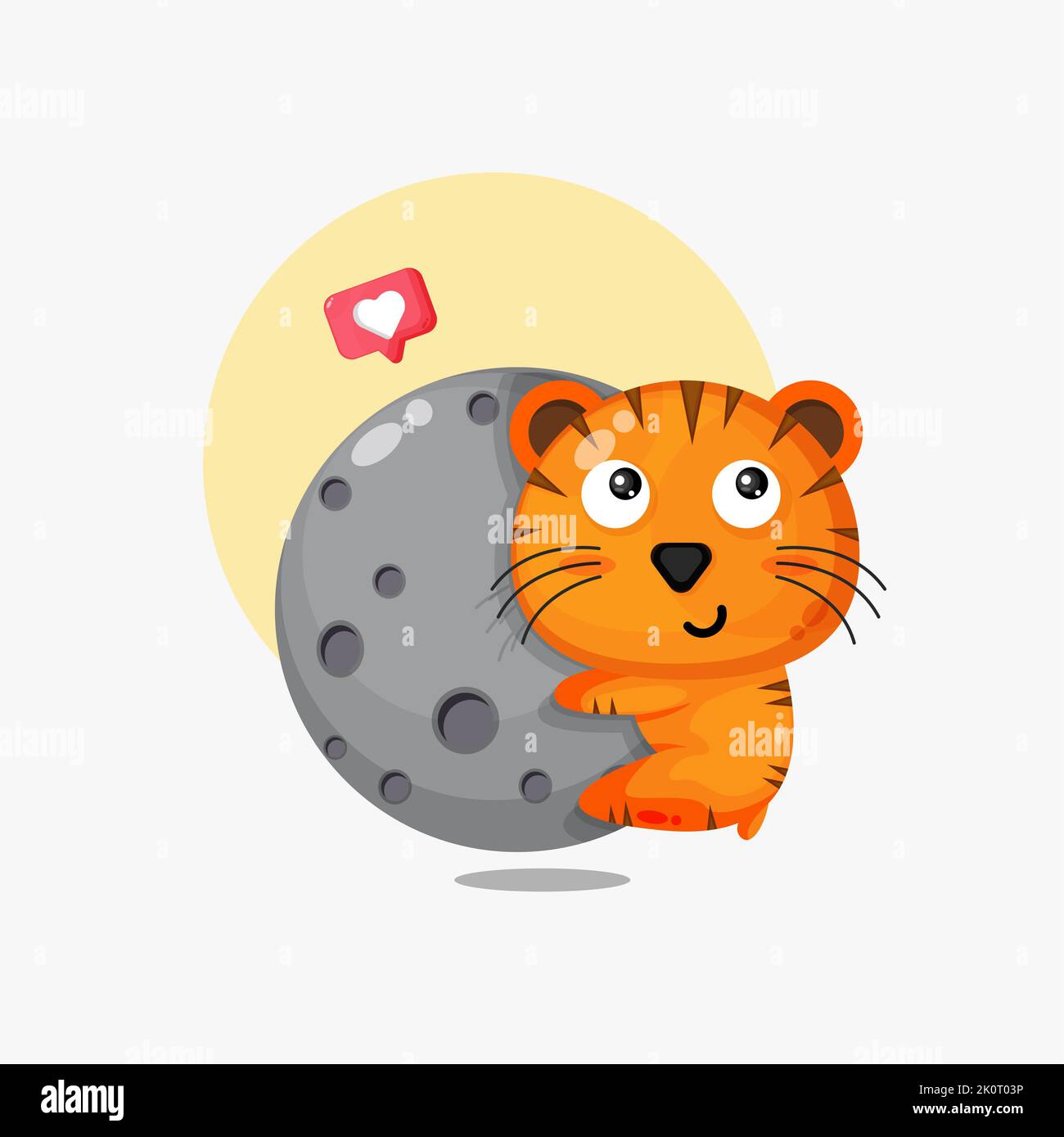 Illustration of a cute tiger hugging the moon Stock Photo