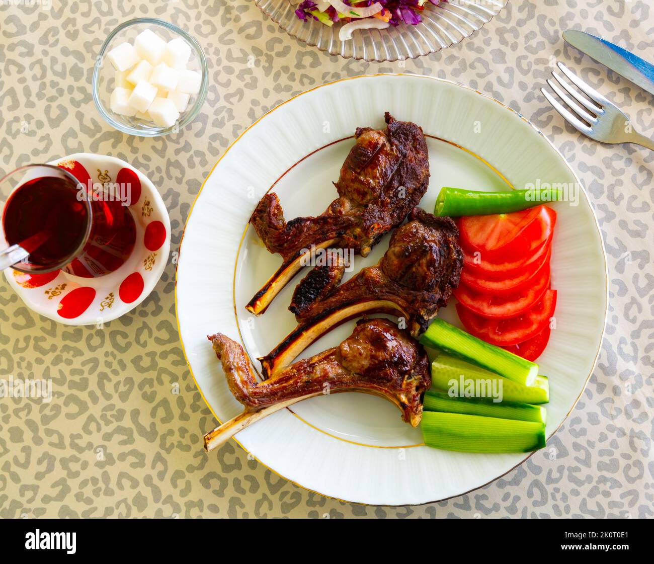 Baked rib grilled. Lamb. Carry lamb. Turkish cuisine Stock Photo - Alamy