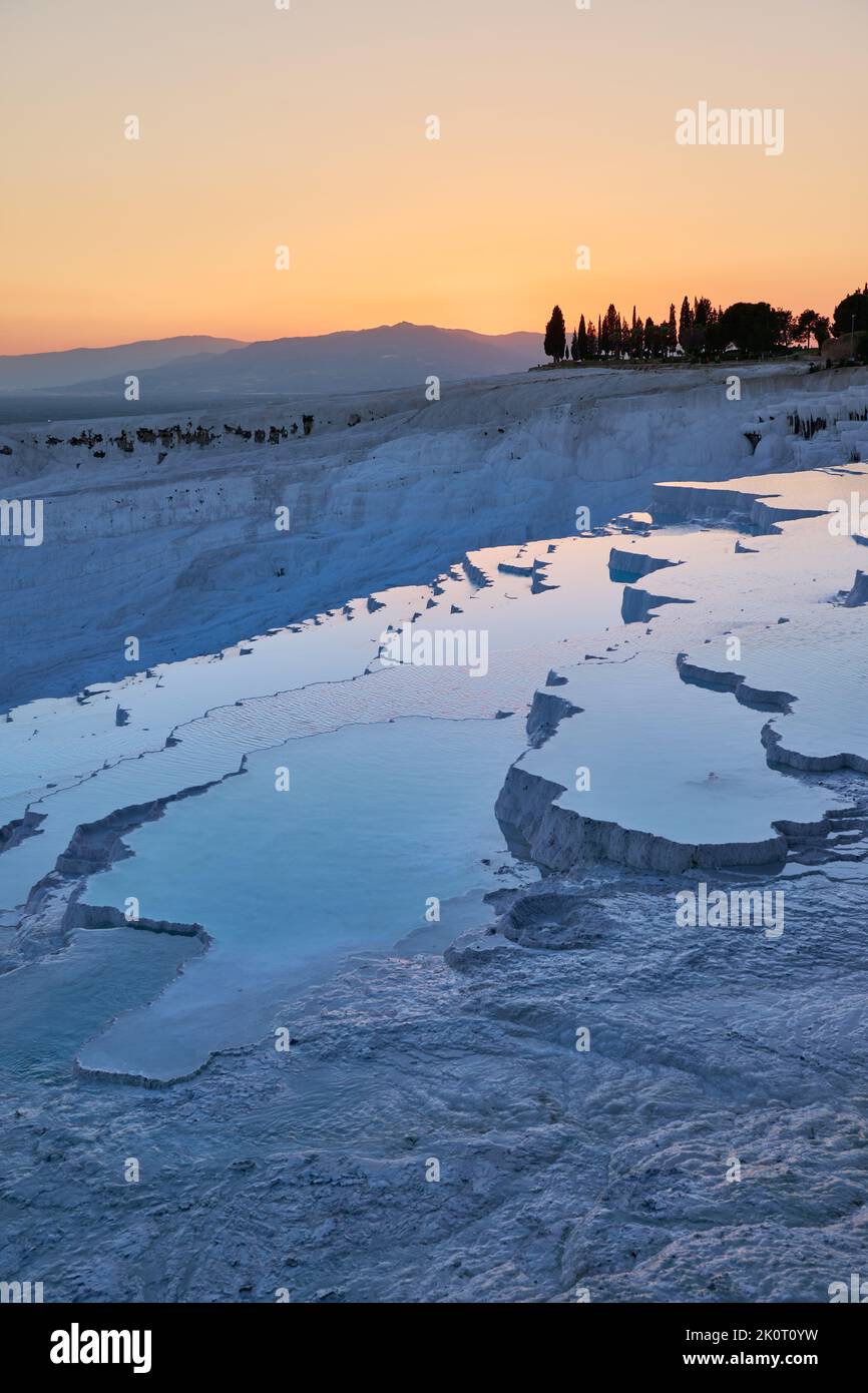 Sunset Behind Pamukkale Travertine Terraces Denizli Turkey Stock sunset-behind-pamukkale-travertine-terraces-denizli-turkey-stock