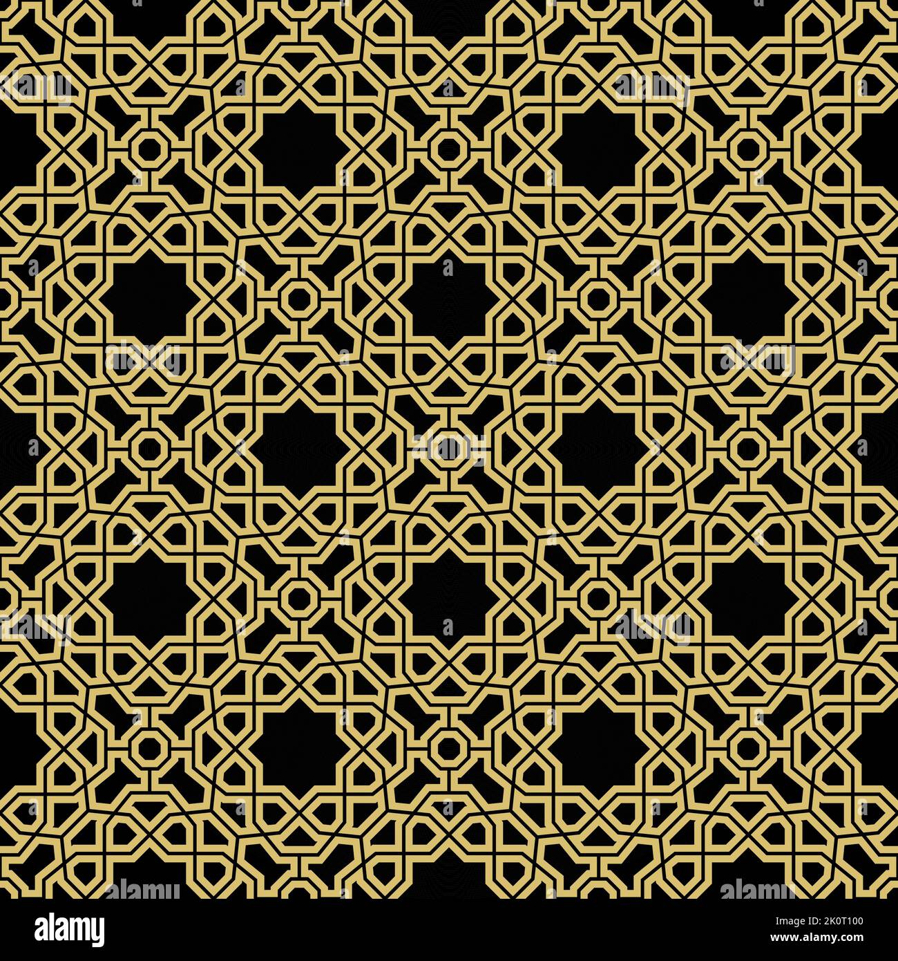 Seamless vector ornament in arabian style. Geometric black and golden ...