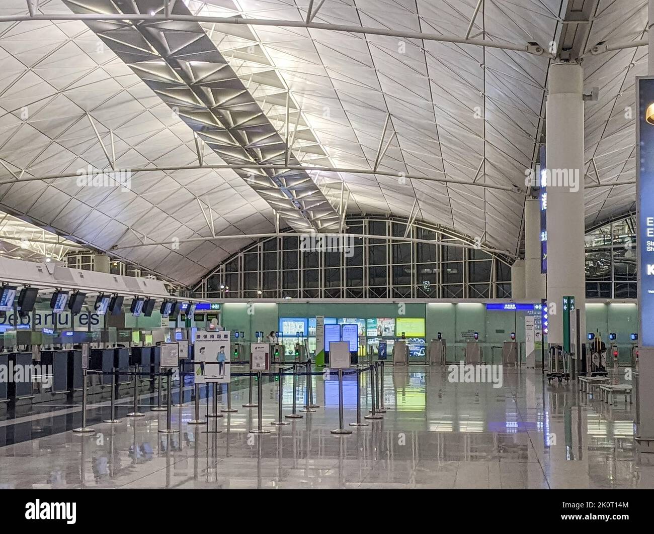 Hong Kong - September 11, 2022: Empty Hong Kong airport due to covid 19 restriction of flight. Stock Photo