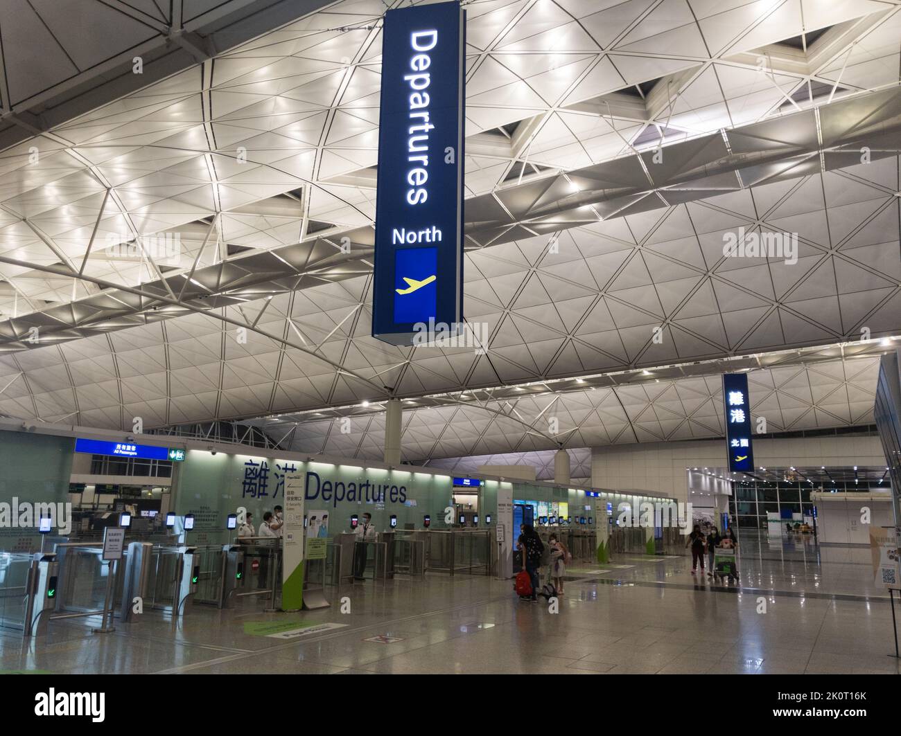 Hong Kong - September 11, 2022: Empty Hong Kong airport due to covid 19 restriction of flight. Stock Photo
