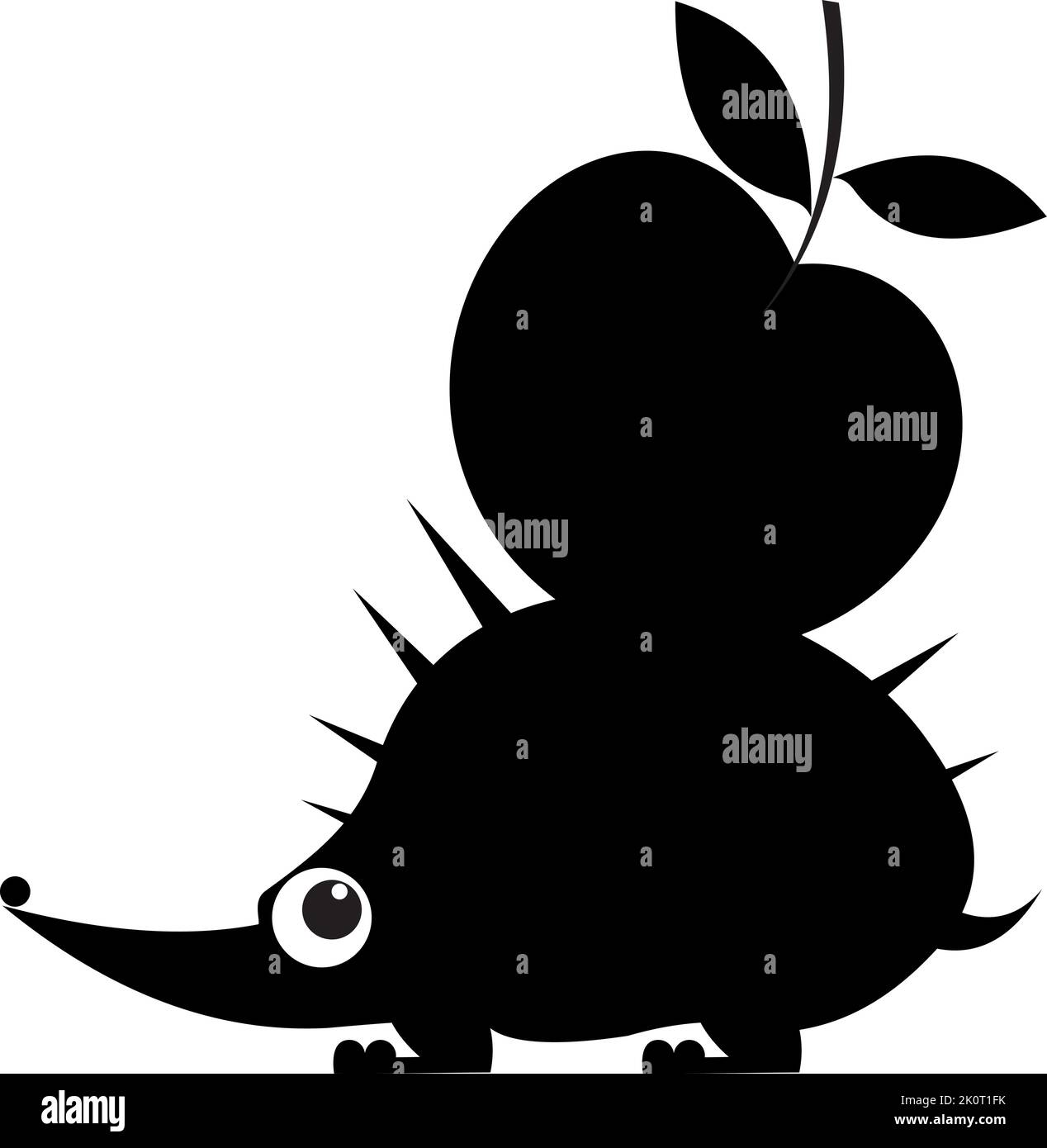Hedgehog and an apple. Cartoon hedgehog carrying an apple on its back